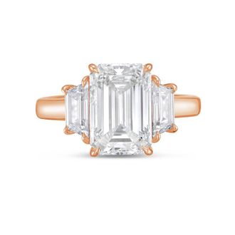 Diana M. Jewels 18kt rose gold lab grown 5ct emerald diamond ring with trapezoids on the sides