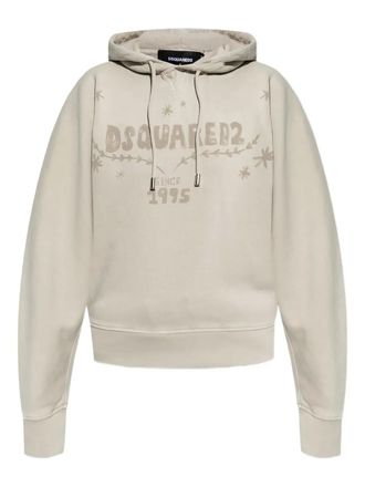 Dsquared2 drawstring graphic hoodie - women - Cotton - M - Grey