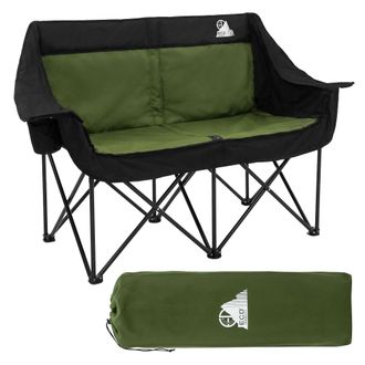 ECD Germany Ecd Germany Silla De Camping Doble Plegable, Sof&aacute; Port&aacute;til Para 2 Personas, Acolchado Caqui Con Estructura De Acero Y Portavasos, Asiento Para Acampad