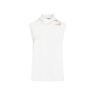 Jil Sander Draped Knitted Coconut Virgin Wool Tank Top