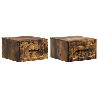 vidaXL Mesita De Noche De Pared 2 Pcs Roble Ahumado 34,5 X 33 X 20 Cm Vidaxl