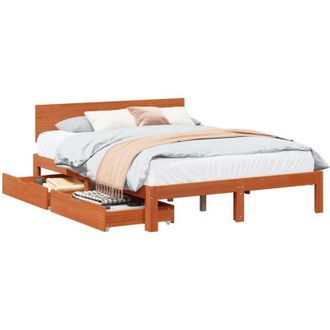 vidaXL Bed Frame with Headboard 3 pcs Wax Brown Solid Pine Wood vidaXL
