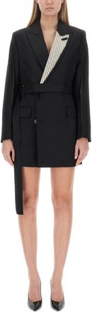 Victoria Beckham Black Solid Notched Lapel Mini Dress