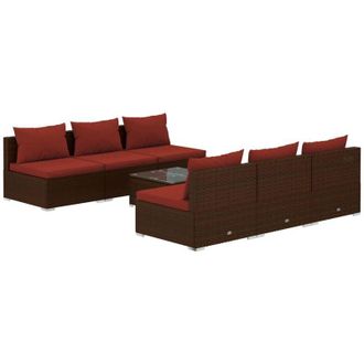 vidaXL Set Muebles De Jard&iacute;n 7 Piezas Y Cojines Rat&aacute;n Sint&eacute;tico Marr&oacute;n Vidaxl