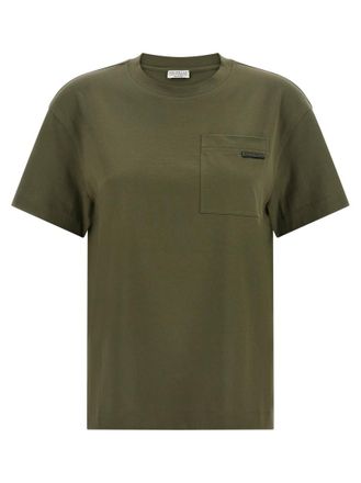 Brunello Cucinelli Green Shiny Tab T-shirt