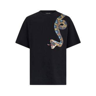 Roberto Cavalli Cotton T-shirt with Snake Print - male - Roberto Cavalli - T-Shirts - Black - XL - Tops