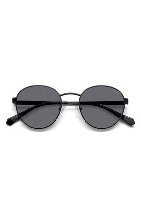 Polaroid 52mm Polarized Round Sunglasses in Matte Black/gray Polar at Nordstrom