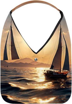 Generic Sailboat Sunset View Reusable Lightweight Grocery Bags - Foldable Into Compact Pouch, Washable & Sturdy, Multipurpose for Shopping and Travel
