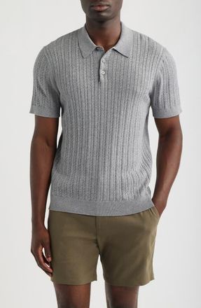 Nordstrom Cabled Cotton & Cashmere Polo Sweater in Grey December Heather at Nordstrom, Size Xx-Large
