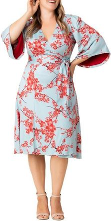 Kiyonna Gemini Floral Bell Sleeve Wrap Dress in Cherry Blossom Print at Nordstrom, Size 5X