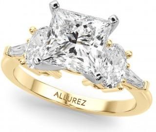 Allurez Princess Cut Moissanite & Lab Grown Diamond Engagement Ring 14K Yellow Gold (4.18ct)