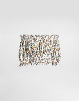 Dolce & Gabbana Small Floral-print Poplin Top - Woman Shirts And Tops Multicolor 40