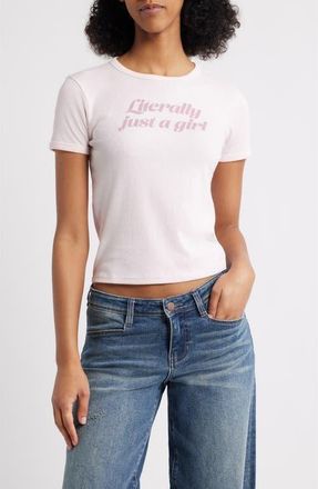 Vinyl Icons Just a Girl Graphic Baby Tee in Pink at Nordstrom, Size X-Small