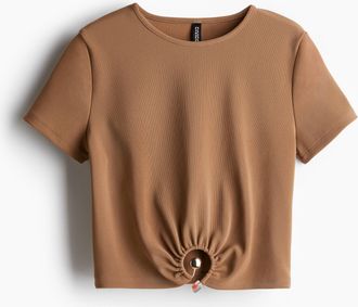 H&M Geripptes T-Shirt mit Perlendetail - Beige