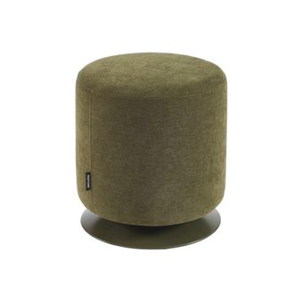 Pantone Puf de tejido de chenilla verde oliva y base met&aacute;lica giratoria
