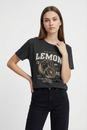 Only Carmakoma T-Shirt ONLY CARMAKOMA CARLUCY LIFE REG S/S TOP JRS NOOS, Damen, Gr. L, schwarz print:fruity lemon, Jersey, Obermaterial: 100% Baumwolle, bedruckt, re
