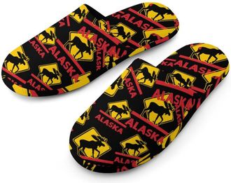 Generic Moose Crossing Alaska Mens Cozy Memory Foam Slippers Warm Cotton House Shoes Comfy Slipper for Indoor Outdoor