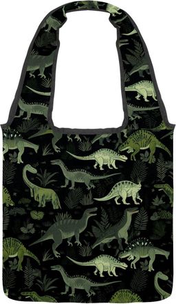 Generic Dinosaurs Reversible Canvas Shoulder Tote - Double-Sided Print, 12oz Cotton, 27cm Drop, Fold-Flat Bag for Travel, Shopping, Street Outings