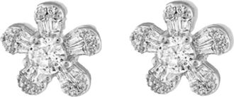 BEN ONI Pave and Baguette CZ Flower Earrings in Silver at Nordstrom