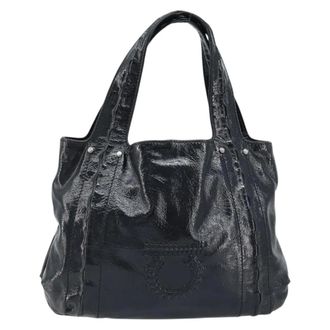 Ferragamo Gancini Handle Tote Leather Black Leather Handbag (Pre-Owned)