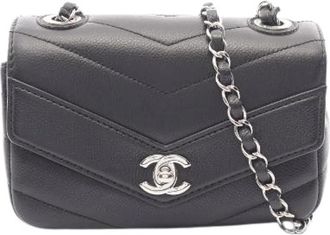 Chanel Pre-owned Chevron V Stitch Grained Calf Shoulder Bag - Dames - Vintage Schoudertas - Zwart - ONE Size - Leer - Vintage