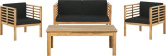 Beliani Conjunto De Jard&iacute;n De Madera De Acacia Con Cojines Negros 4 Plazas Con Mesa De Caf&eacute; Moderno Pacific