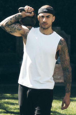 Alo | Conquer Muscle Tank Top in White, Size: Medium