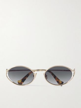 Miu Miu Eyewear Occhiali Da Sole In Metallo Dorato Con Montatura Ovale - Oro