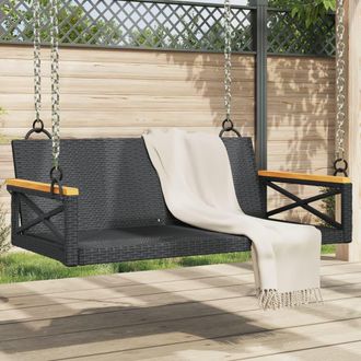 vidaXL Banco Columpio De Rat&aacute;n Sint&eacute;tico Negro 109x62x40 Cm Vidaxl