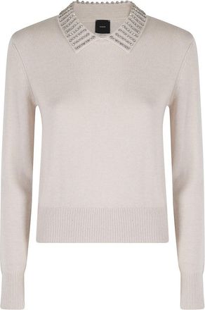 Pinko Ventotene Polo Sweater With Jeweled Appliqués