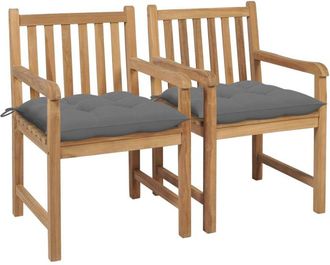 vidaXL Sillas De Jard&iacute;n 2 Uds Madera Maciza De Teca Con Cojines Grises Vidaxl