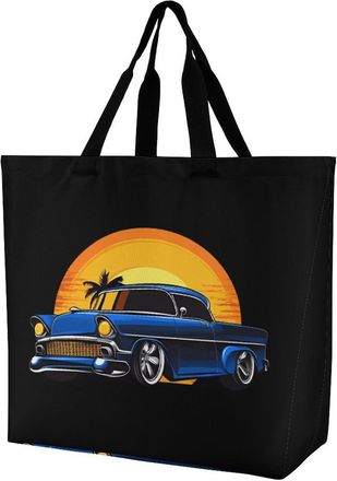 Generic Classic Muscle Car Reusable Shopping Bags Large Capacity Grocery Bag Heavy Duty Tote for Women 40x40x16cm