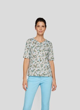 Rabe Rundhalsshirt RABE, Damen, Gr. 40, braun (eukalyptus), Web, Obermaterial: 100% Baumwolle, bedruckt, gebl&uuml;mt, tailliert h&uuml;ftbedeckend, Rundhals, Shirts