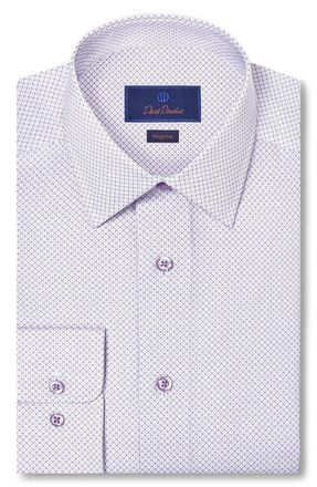 David Donahue Regular Fit Micro Geometric Cotton Dress Shirt in White/Lilac at Nordstrom, Size 16.5 - 34