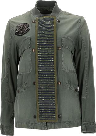 Mr & Mrs Italy Structured Olive Green Cotton Jacket with Rhinestone Detail