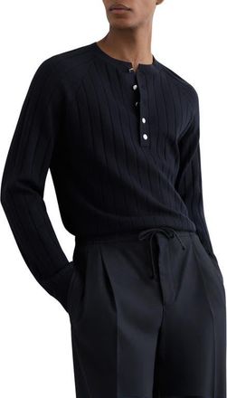 Reiss Andres Ribbed Henley Sweater in Navy at Nordstrom, Size Xx-Large
