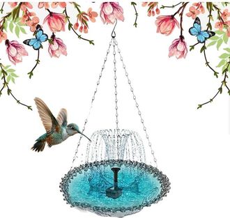 OEM Bain Pour Oiseaux Suspendu - Fontaine Solaire Cascade - Jardin Terrasse Balcon Ext&eacute;rieur - 1 Niveau - Gris