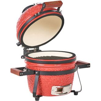 Beliani Barbecue esterno in ceramica a carbonella con coperchio e termometro Griglia di cottura rosso Kamado