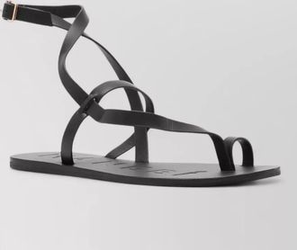 Maneb&igrave; leather sandals ankle strap flat sole