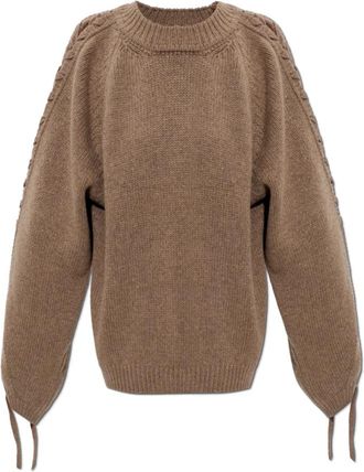 Rotate Wol trui met strikjes op de mouwen - Dames - Ronde hals truien - Bruin - M - Wol - Truien & Vesten