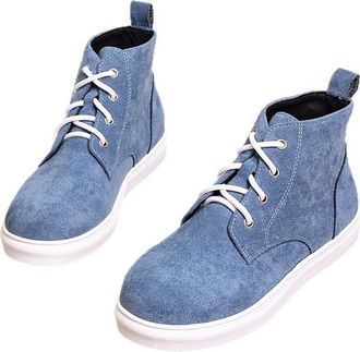 Generic Womens Faux Suede Round Toe Flats Ankle Boots Lace Up Comfort Lightweight Casual Shoes for Winter (Blue,7.5)