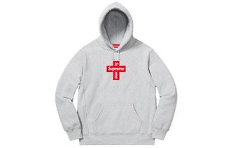 SUPREME Cross Box Logo Hooded Sweatshirt Grey Red SUP-FW20-335