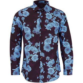 Lords of Harlech Nigel Button-Up Shirt in Serious Floral Plum at Nordstrom, Size X-Large