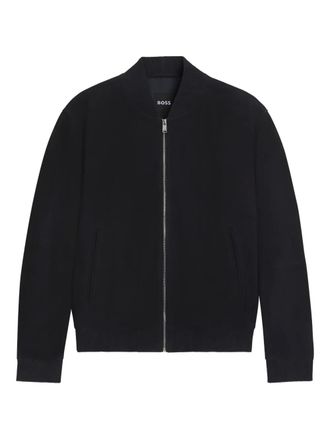 BOSS ribbed-collar suede bomber jacket - Blue