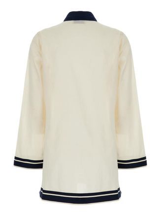 Tory Burch Contrast-Trim Cotton Caftan Dress - White