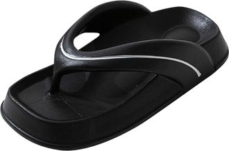 Generic Men Flip Flops Fashionable Color Matching Indoor Outdoor Comfortable Thick Sole Lightweight Summer Slippers (Black, 6)