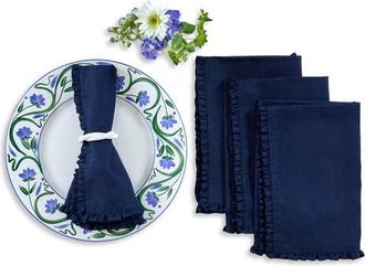 Solino Home Linen Dinner Napkins Set of 4, 20 x 20 Inch for Dining Table, Holiday and Everyday Table Decor - Juliette Ruffle in Navy at Nordstrom