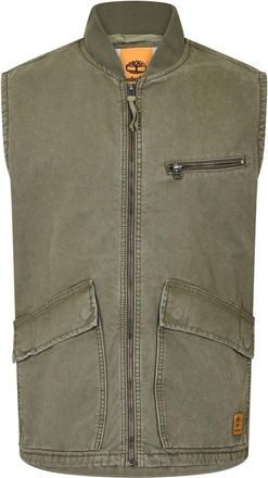 Timberland Mens Wash Patterned Band Collar Gilet in Leaf Green - Size Medium