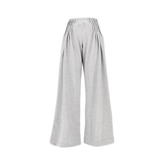 Dries Van Noten Wide-leg geplooide joggingbroek - Dames - Broeken - Grijs - Maat: XS Katoen