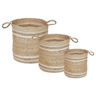 Beliani Conjunto De 3 Cestas De Yute Natural Beige Almacenaje Accesorio Decoraci&oacute;n Zhob
